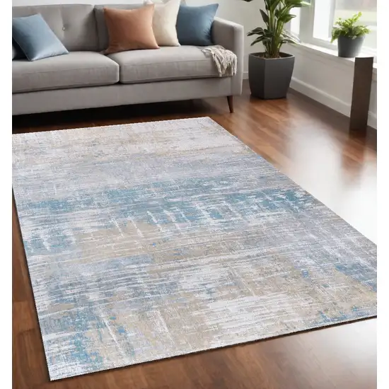 Blue and Yellow Abstract Non Skid Area Rug Photo 1