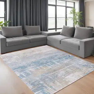 Photo of Blue and Yellow Abstract Non Skid Area Rug