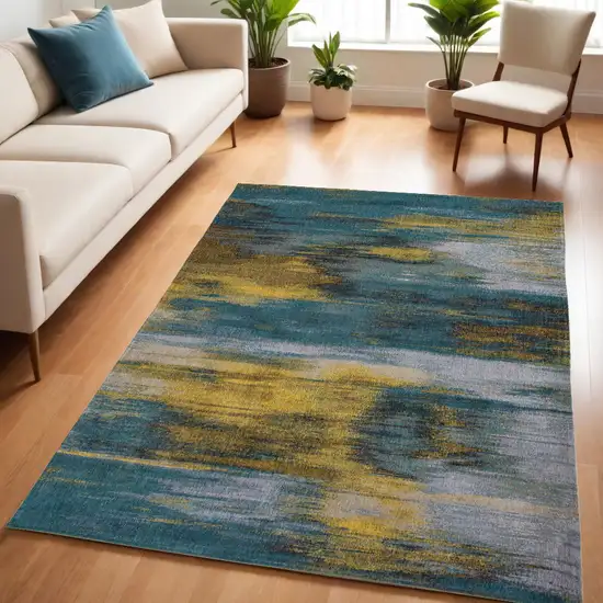 Blue and Yellow Abstract Non Skid Area Rug Photo 1