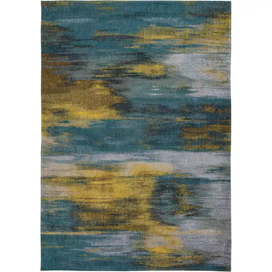 Blue and Yellow Abstract Non Skid Area Rug Photo 2