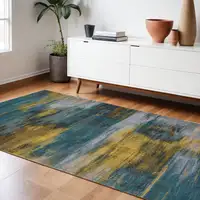 Photo of Blue and Yellow Abstract Non Skid Area Rug