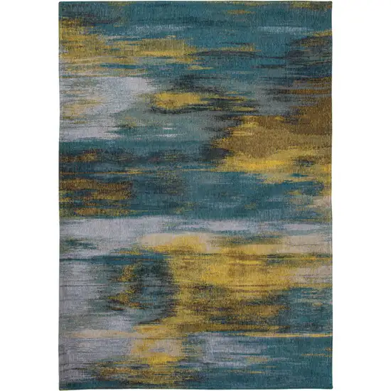 Blue and Yellow Abstract Non Skid Area Rug Photo 6