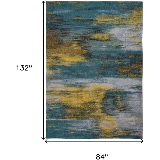 Blue and Yellow Abstract Non Skid Area Rug Photo 3