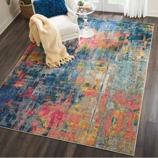 Blue and Yellow Abstract Power Loom Area Rug Photo 7