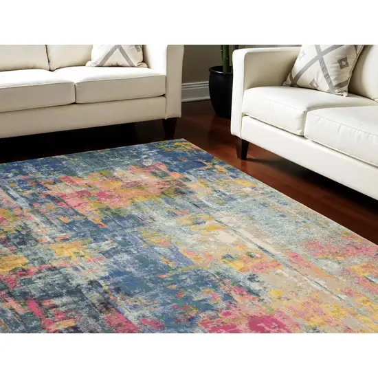 Blue and Yellow Abstract Power Loom Area Rug Photo 8