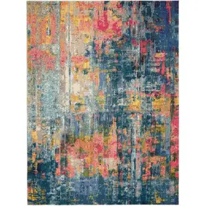 Photo of Blue and Yellow Abstract Power Loom Area Rug