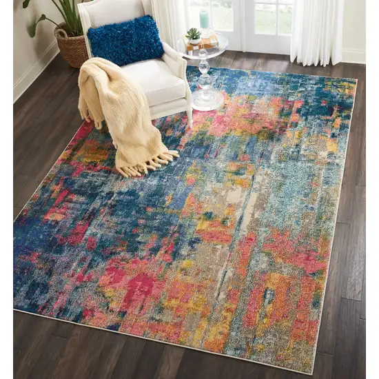 Blue and Yellow Abstract Power Loom Area Rug Photo 9