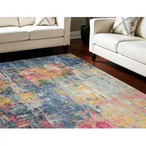 Photo of Blue and Yellow Abstract Power Loom Area Rug