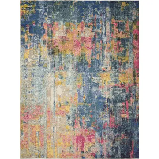 Blue and Yellow Abstract Power Loom Area Rug Photo 5