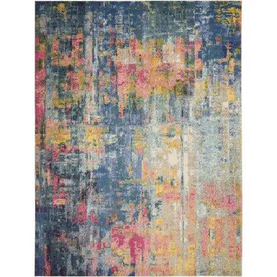 Blue and Yellow Abstract Power Loom Area Rug Photo 2