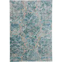 Photo of Blue and Yellow Abstract Power Loom Worn Faded Area Rug