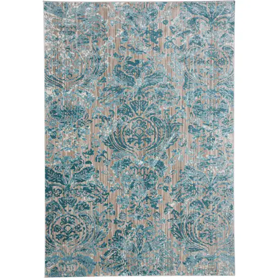 Blue and Yellow Abstract Power Loom Worn Faded Area Rug Photo 2