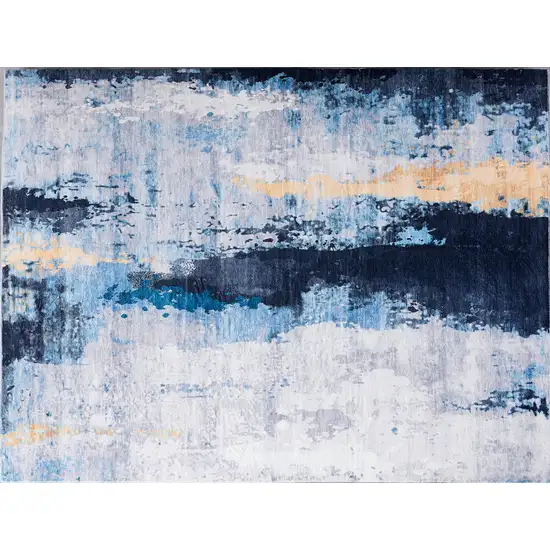 Blue and Yellow Abstract Printed Washable Non Skid Area Rug Photo 1