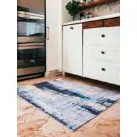 Photo of Blue and Yellow Abstract Printed Washable Non Skid Area Rug