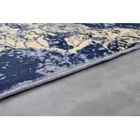 Photo of Blue and Yellow Abstract Shag Printed Washable Non Skid Area Rug