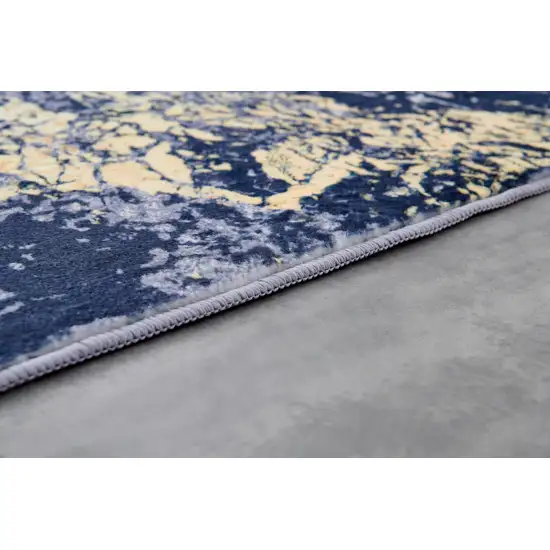 Blue and Yellow Abstract Shag Printed Washable Non Skid Area Rug Photo 4