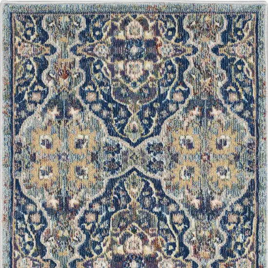 Blue and Yellow Floral Distressed Non Skid Area Rug Photo 9