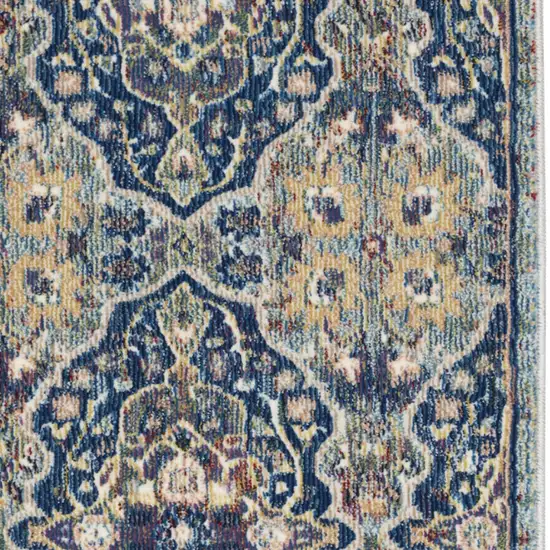 Blue and Yellow Floral Distressed Non Skid Area Rug Photo 8