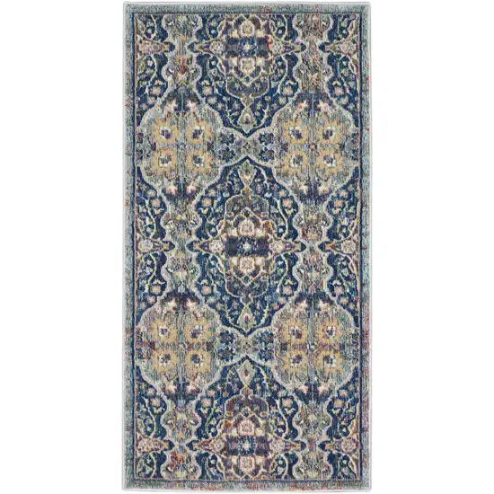 Blue and Yellow Floral Distressed Non Skid Area Rug Photo 2