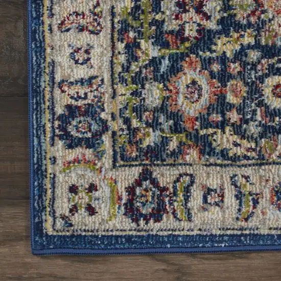 Blue and Yellow Floral Distressed Non Skid Area Rug Photo 4