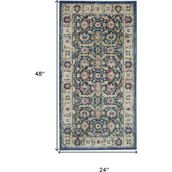 Blue and Yellow Floral Distressed Non Skid Area Rug Photo 3