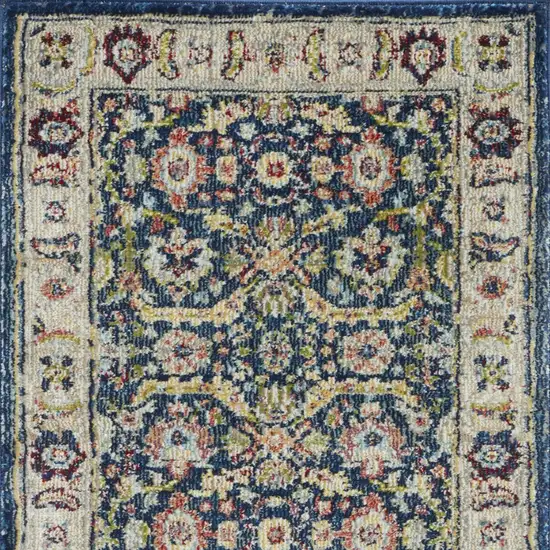 Blue and Yellow Floral Distressed Non Skid Area Rug Photo 8