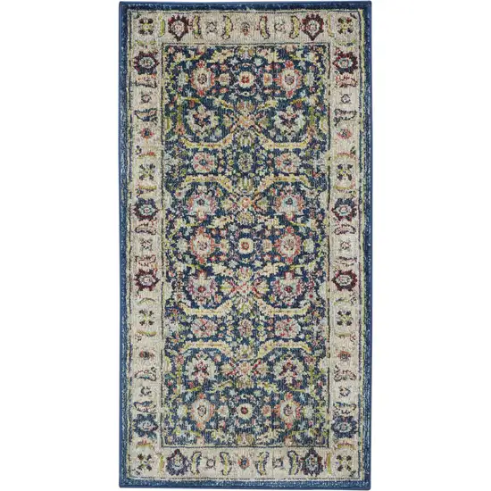 Blue and Yellow Floral Distressed Non Skid Area Rug Photo 9