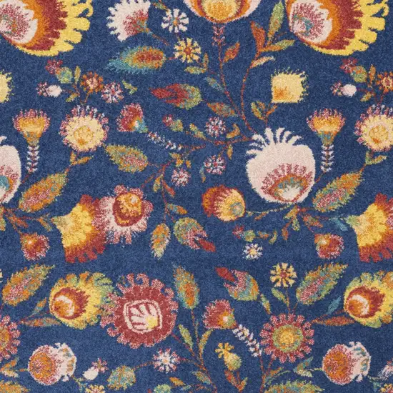 Blue and Yellow Floral Power Loom Area Rug Photo 8