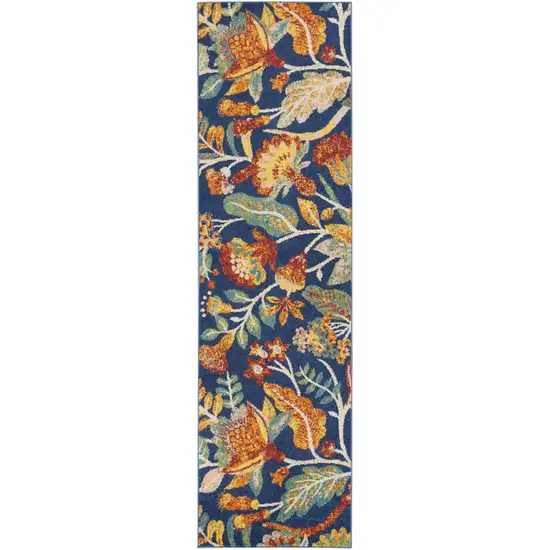 Blue and Yellow Floral Power Loom Runner Rug Photo 2