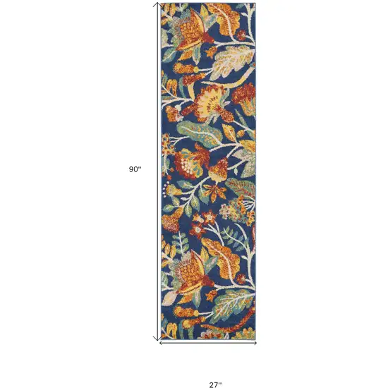 Blue and Yellow Floral Power Loom Runner Rug Photo 3