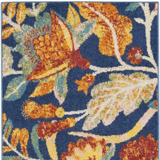 Blue and Yellow Floral Power Loom Runner Rug Photo 9