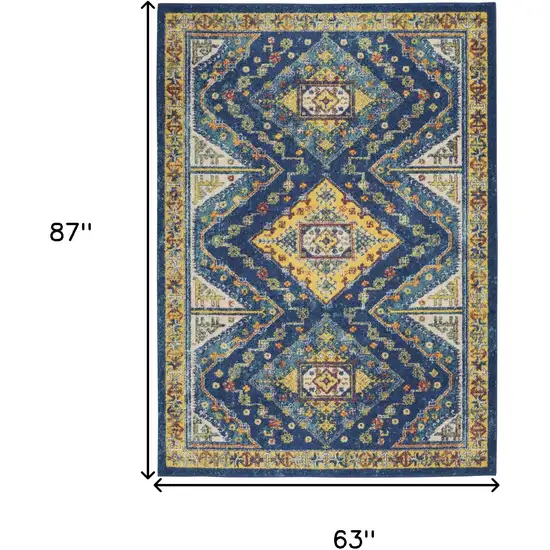 Blue and Yellow Geometric Power Loom Area Rug Photo 3