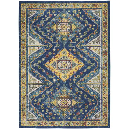 Blue and Yellow Geometric Power Loom Area Rug Photo 2