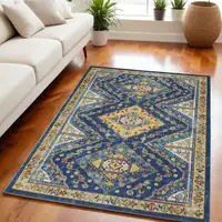 Photo of Blue and Yellow Geometric Power Loom Area Rug