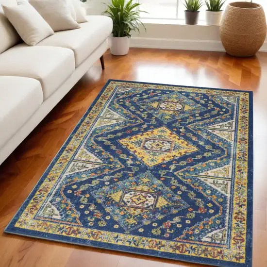 Blue and Yellow Geometric Power Loom Area Rug Photo 1