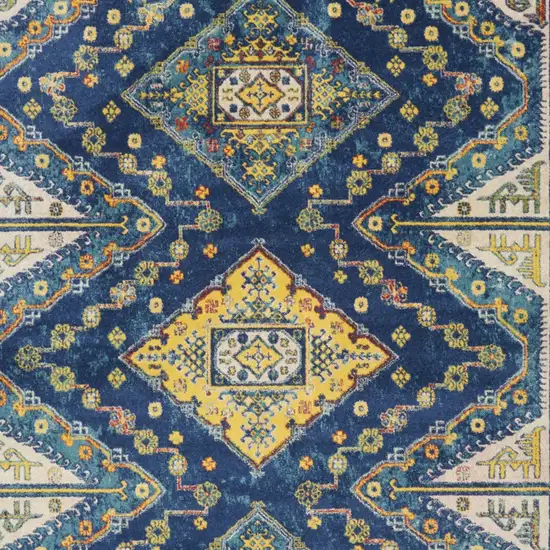 Blue and Yellow Geometric Power Loom Area Rug Photo 9