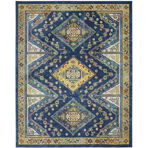 Photo of Blue and Yellow Geometric Power Loom Area Rug