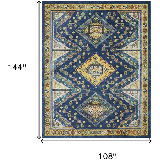 Blue and Yellow Geometric Power Loom Area Rug Photo 3