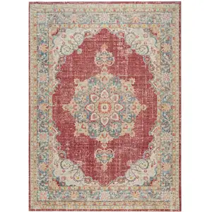 Photo of Blue and Yellow Medallion Power Loom Distressed Area Rug