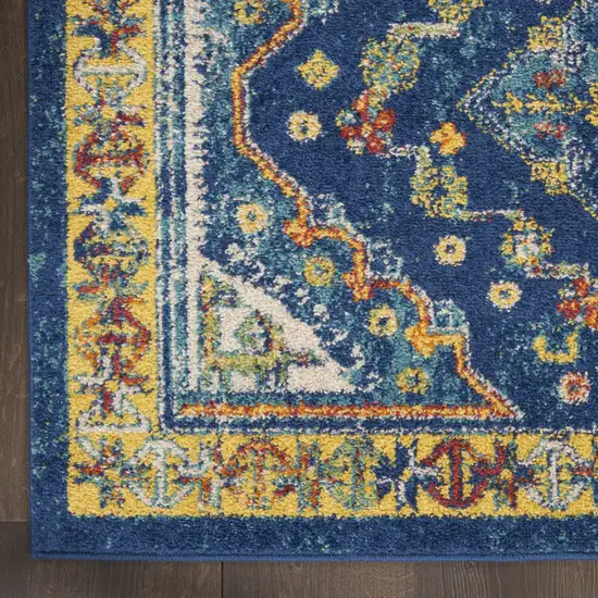 Blue and Yellow Oriental Power Loom Area Rug Photo 4