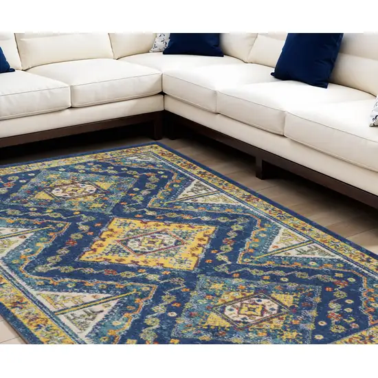 Blue and Yellow Oriental Power Loom Area Rug Photo 1