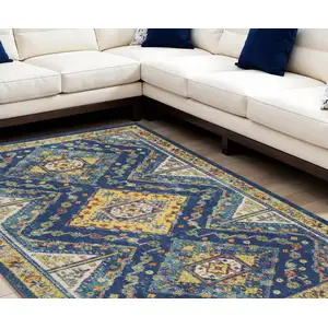 Photo of Blue and Yellow Oriental Power Loom Area Rug