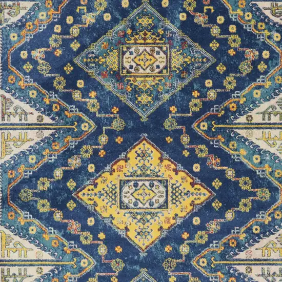 Blue and Yellow Oriental Power Loom Area Rug Photo 9