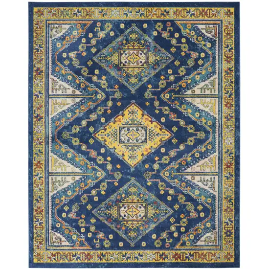 Blue and Yellow Oriental Power Loom Area Rug Photo 2