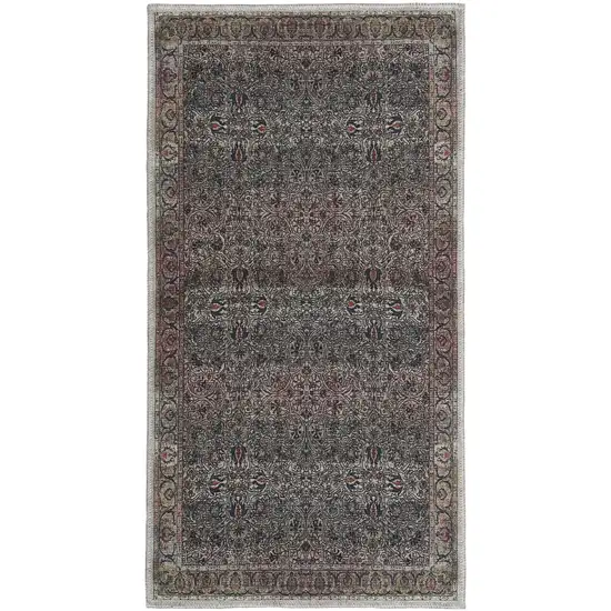 Blue and Yellow Oriental Power Loom Distressed Washable Non Skid Area Rug Photo 2