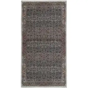 Photo of Blue and Yellow Oriental Power Loom Distressed Washable Non Skid Area Rug