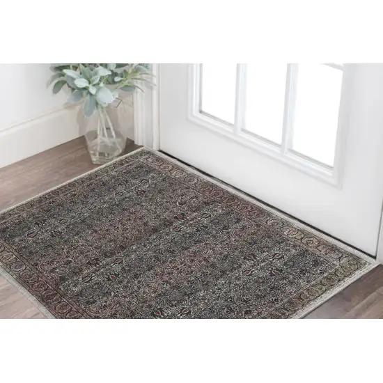 Blue and Yellow Oriental Power Loom Distressed Washable Non Skid Area Rug Photo 1