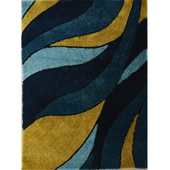 Blue and Yellow Shag Hand Tufted Area Rug Photo 1