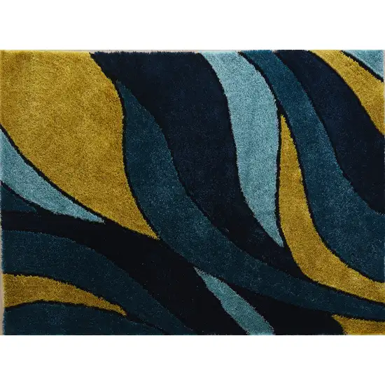 Blue and Yellow Shag Hand Tufted Area Rug Photo 4