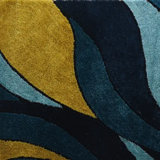 Blue and Yellow Shag Hand Tufted Area Rug Photo 5